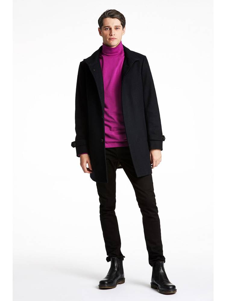 Recycled wool funnel neck coat