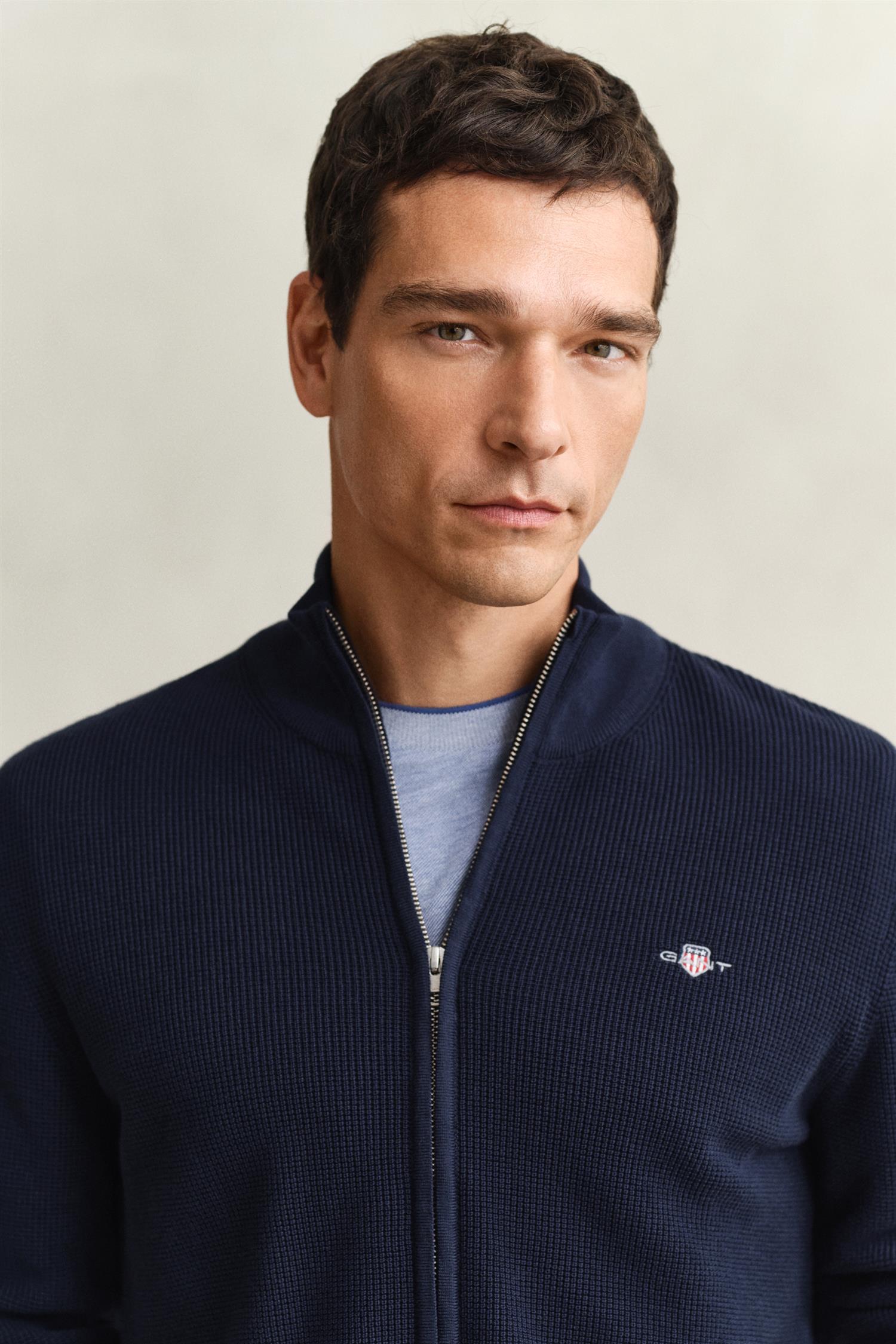 Micro Textured Cotton Zip Cardigan