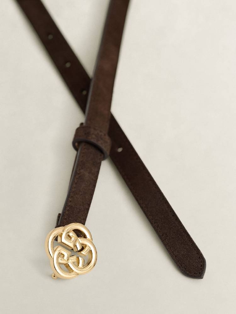Monogram Buckle Slim Suede Belt
