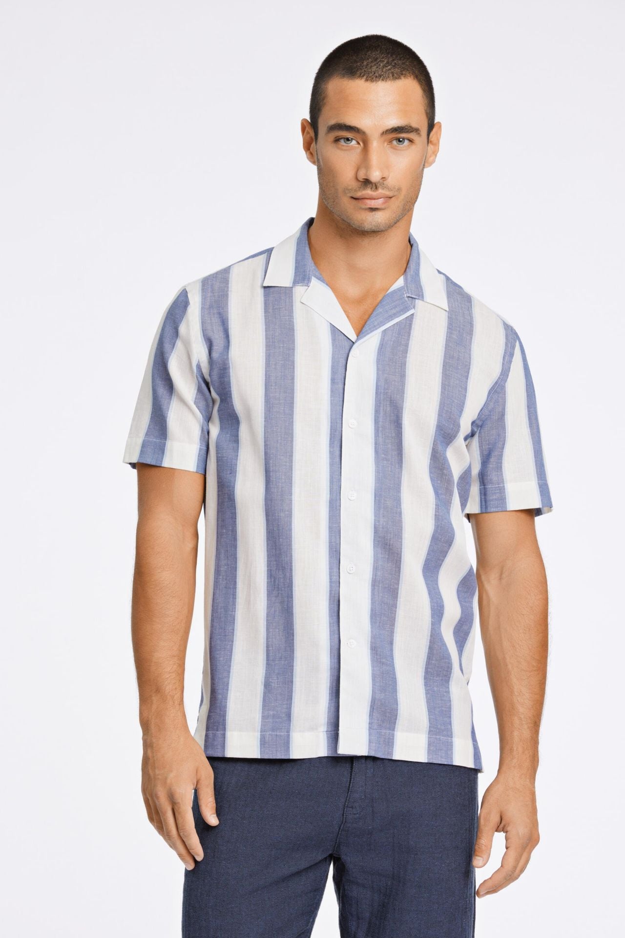 Striped linen/cotton shirt S/S