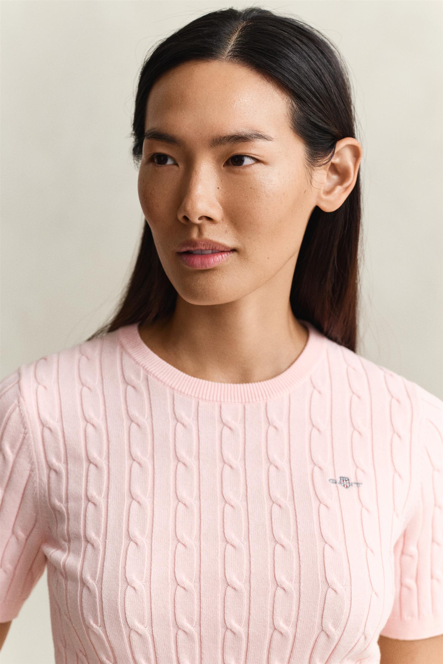 Stretch Cotton Cable Ss C-Neck