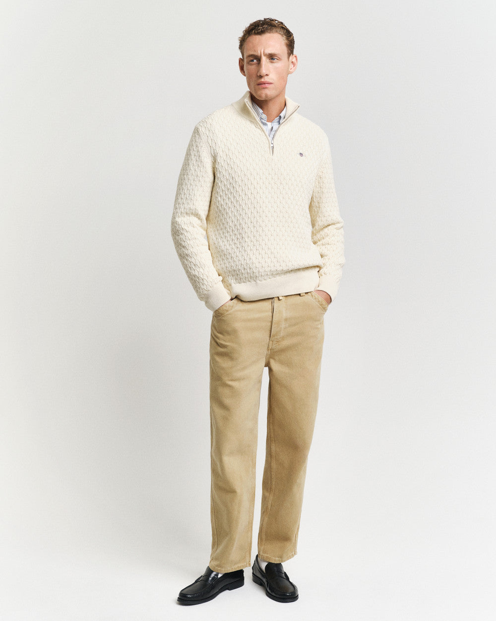 TEXTURED COTTON HALF ZIP
