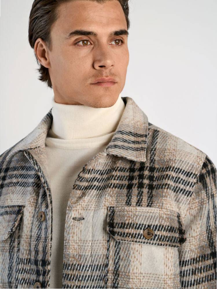 Wool touch check overshirt