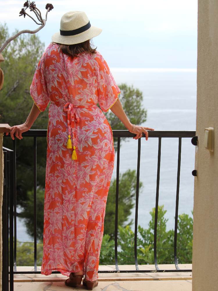 Orange White Lelies Long Dress