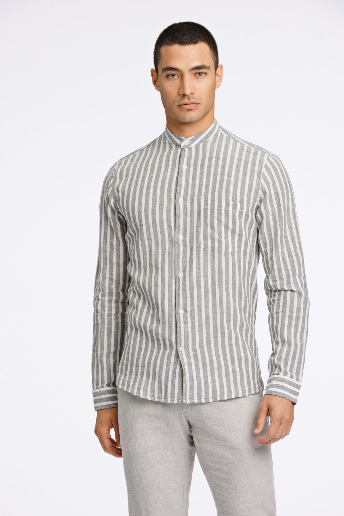 Striped cotton/linen shirt L/S