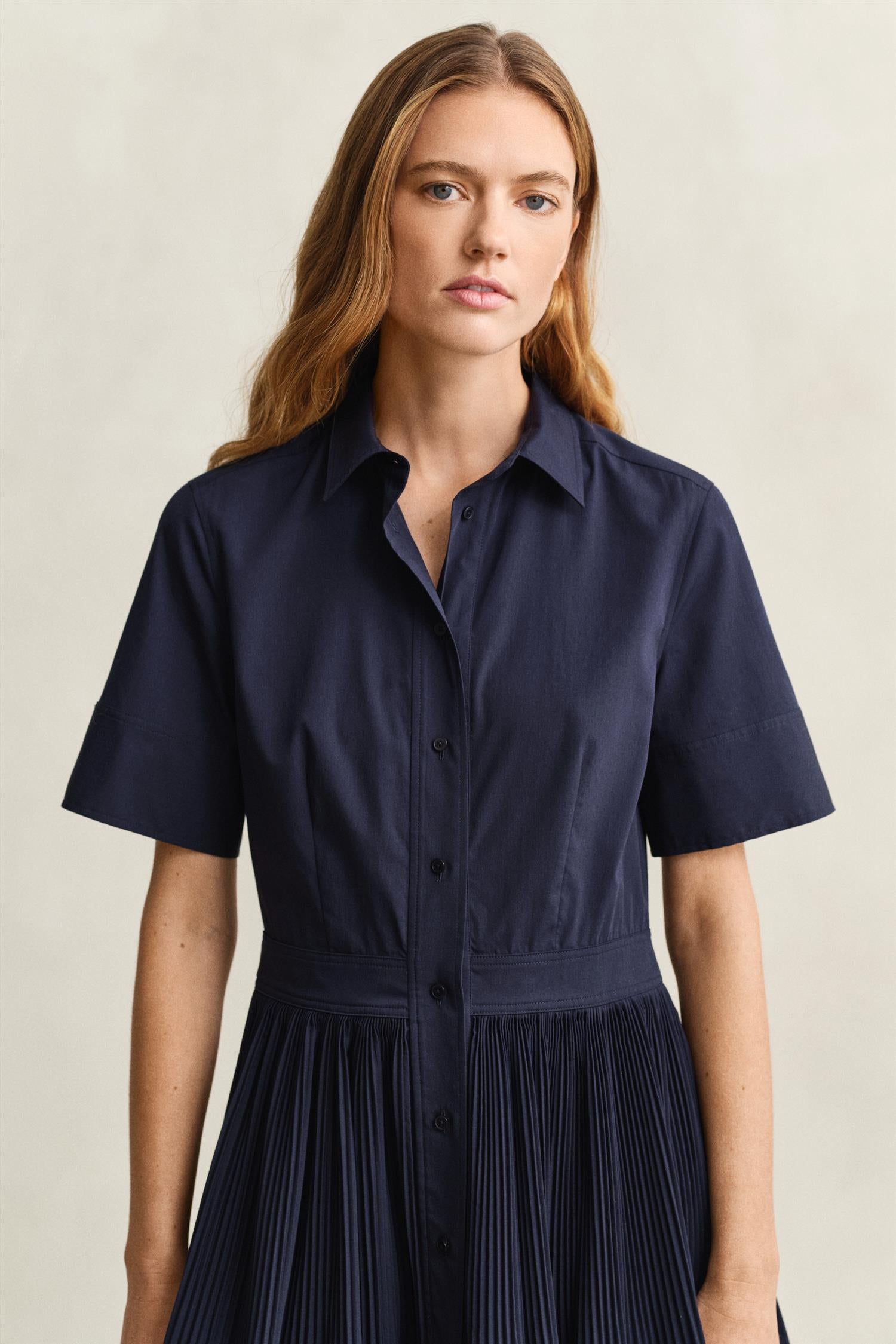Ctn Pleated Ss Shirt Dress
