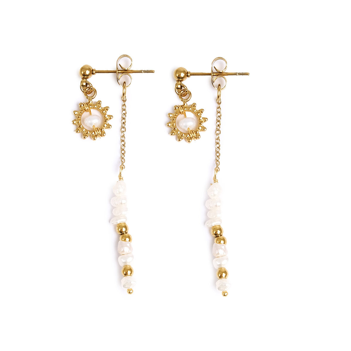 Earr. Stud w/FW beads steel GP