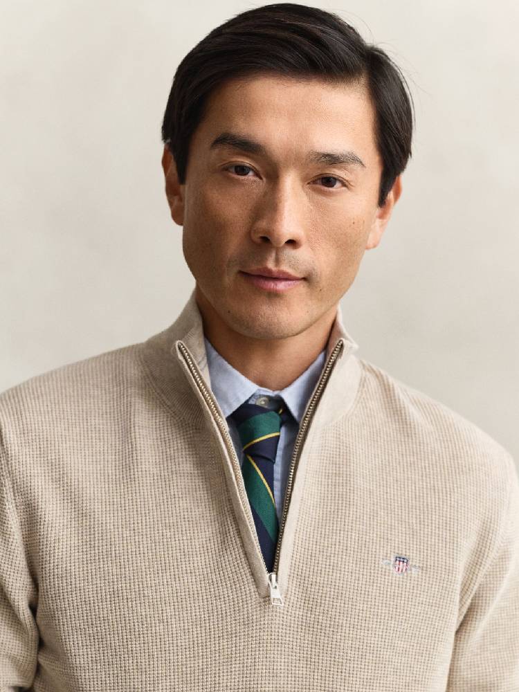 Micro Textured Cotton Half Zip