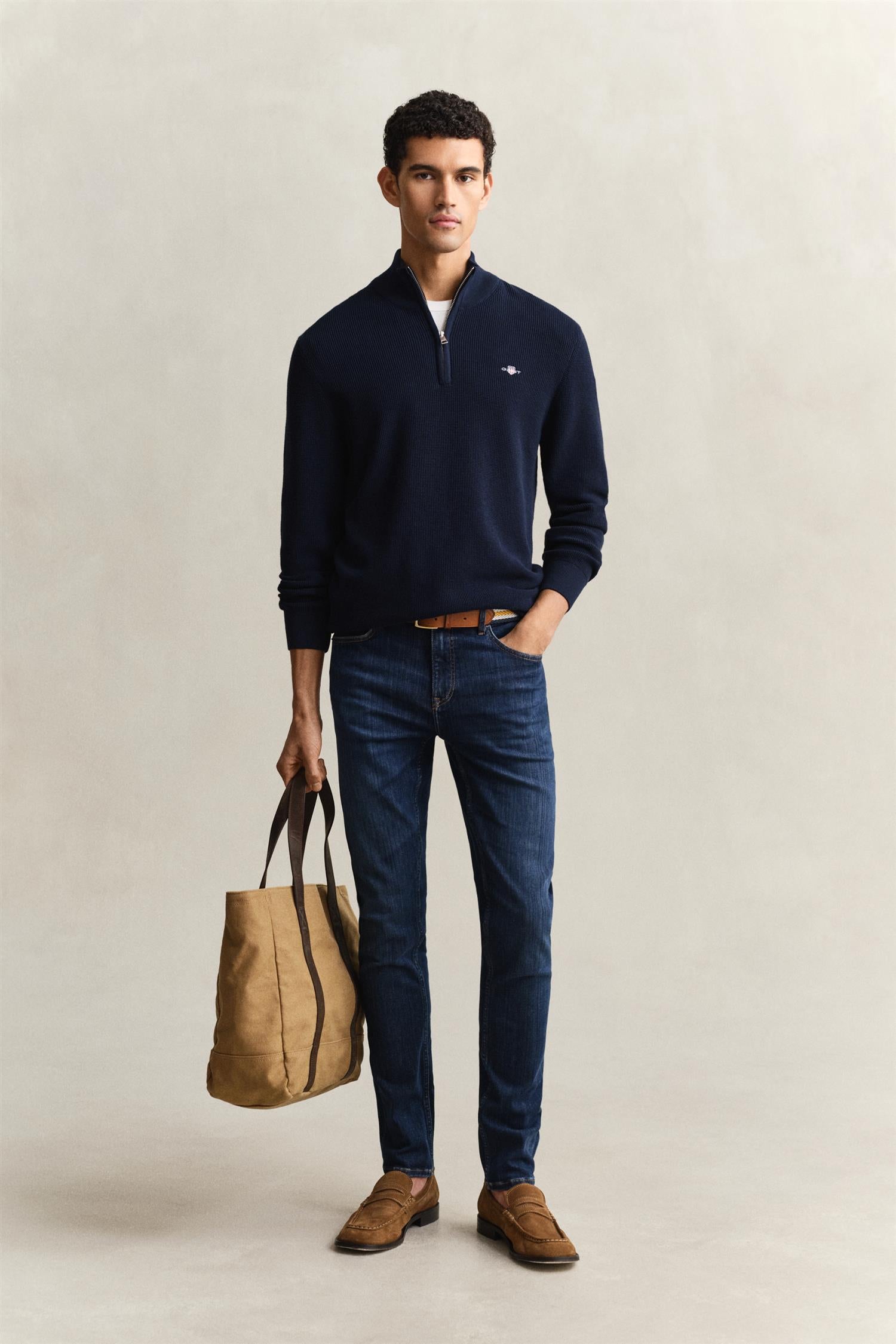 Micro Textured Cotton Half Zip