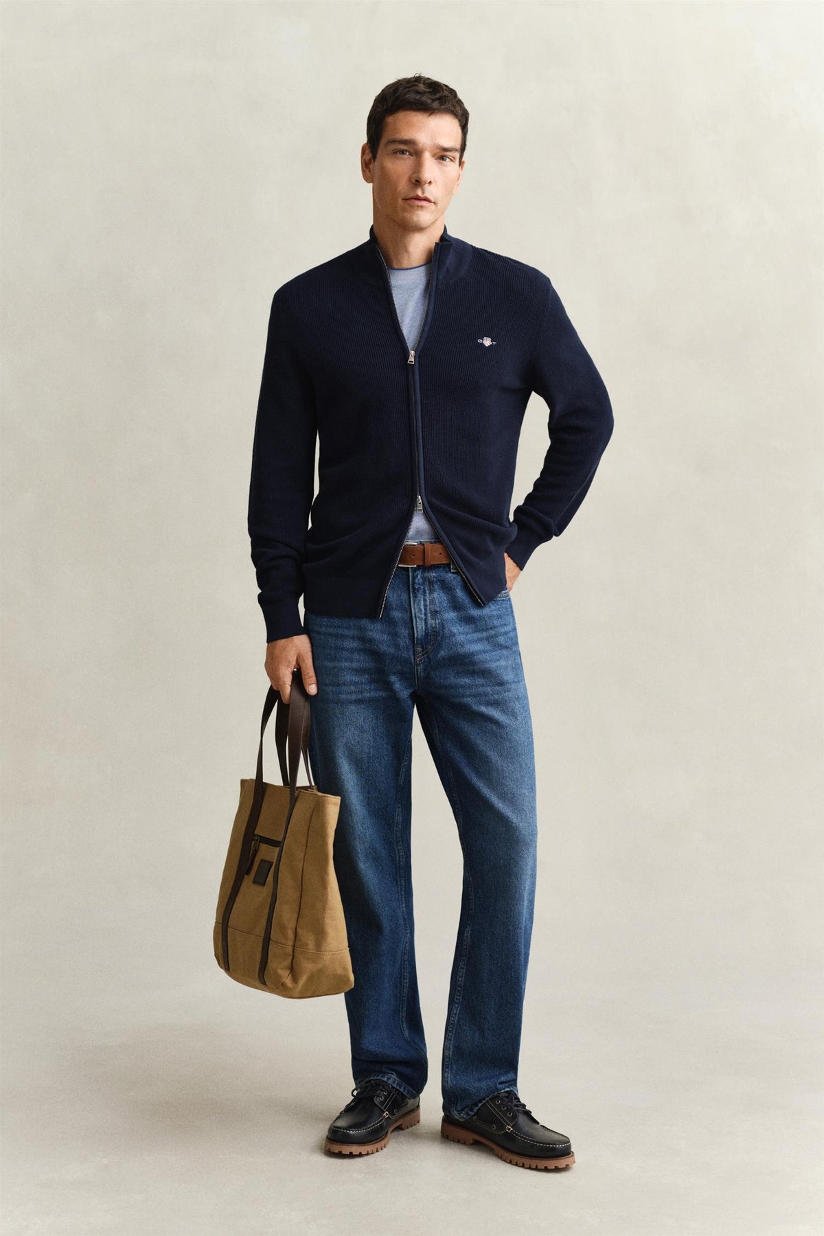 Micro Textured Cotton Zip Cardigan