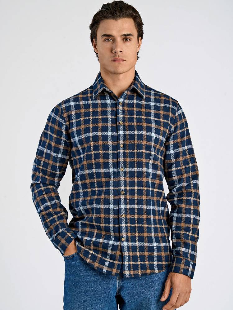 Heavy checked twill shirt L/S