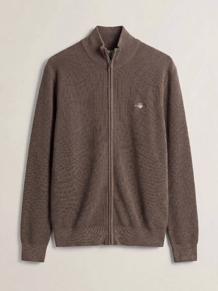 Waffle Knit Zip Cardigan