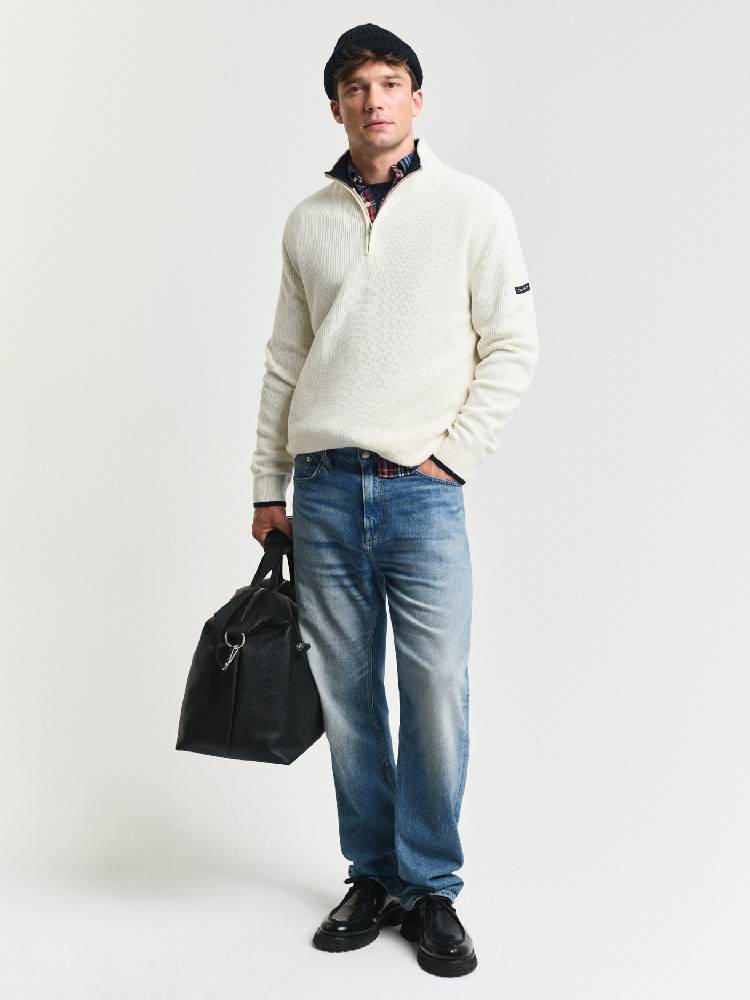 RIBBED COTTON HALF ZIP