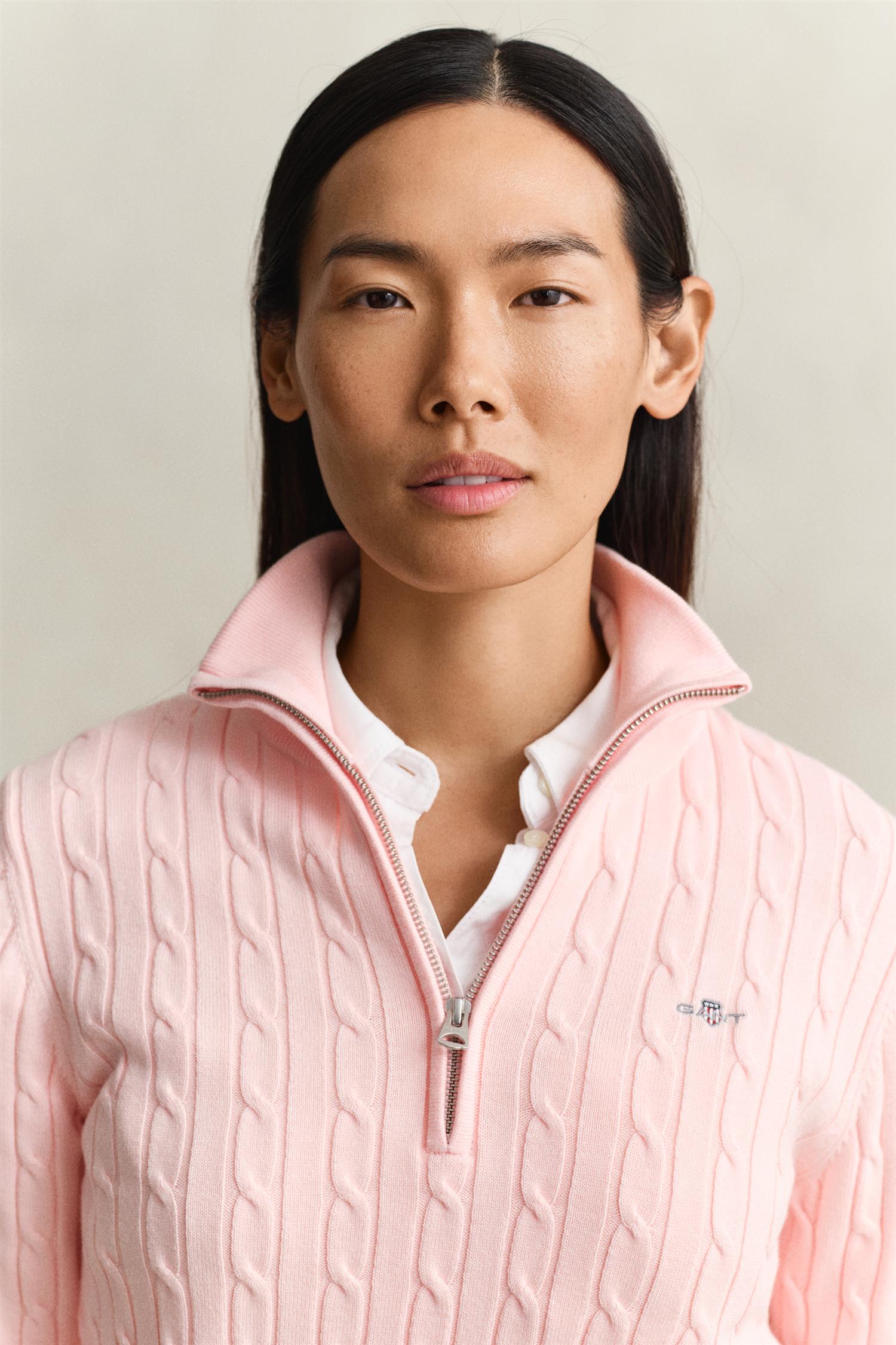 Stretch Cotton Cable Half-Zip