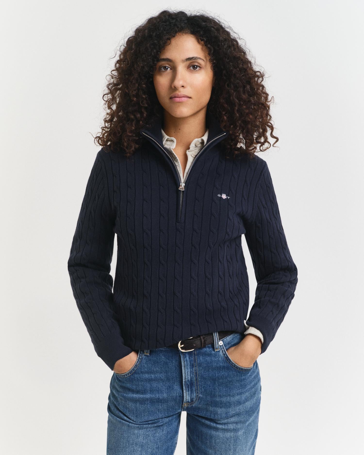 Stretch Cotton Cable Half-Zip