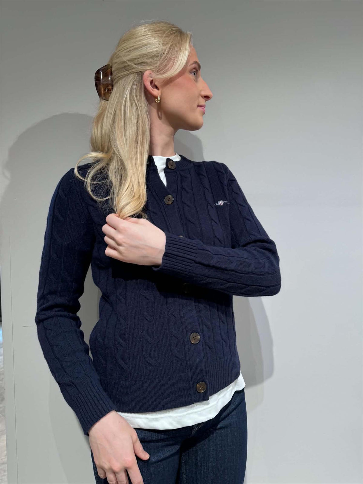 Kabelstrikket Cardigan I Lammeull