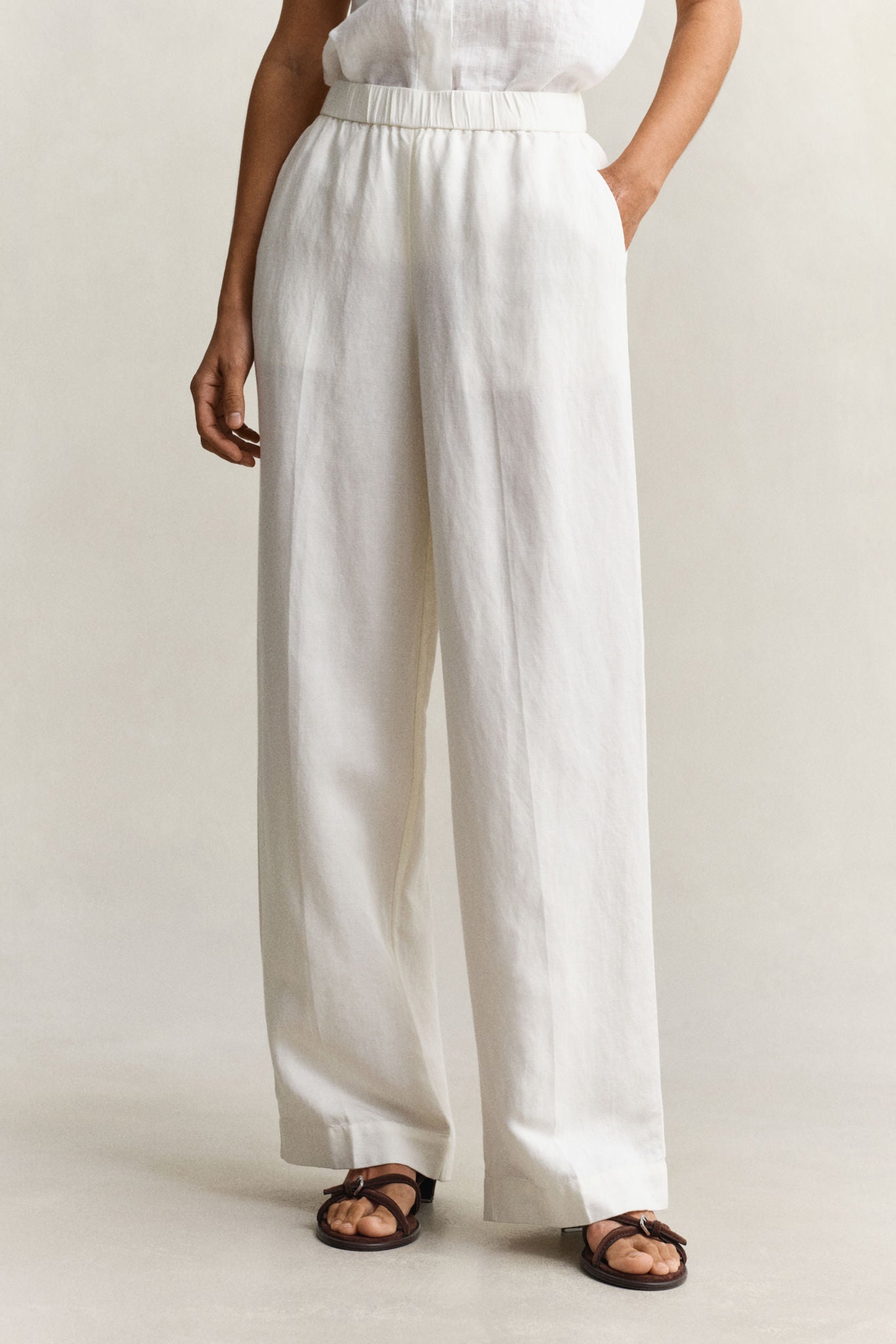 Linen Blend Pull On Pants