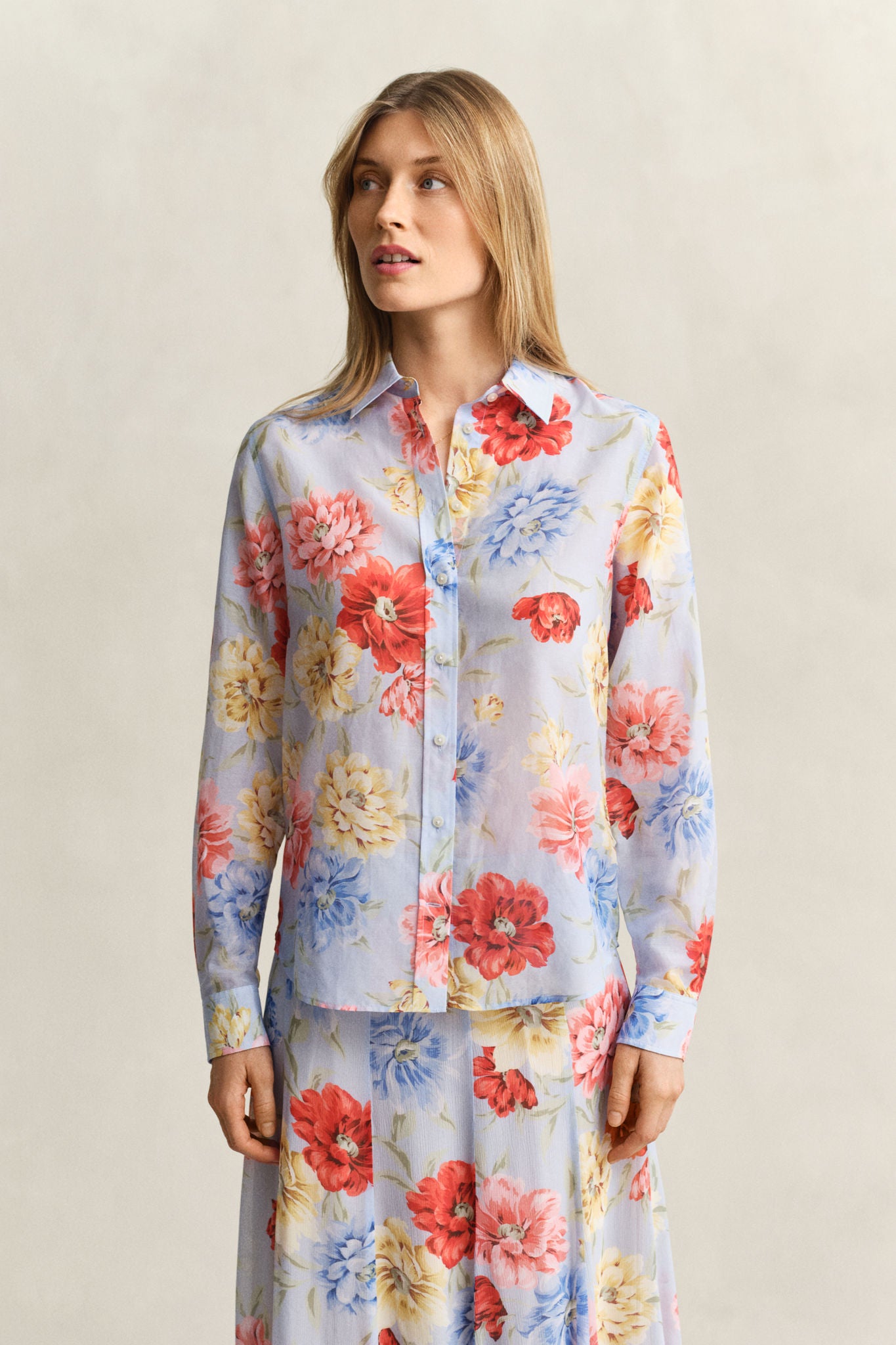 Reg Floral Print Ctn Silk Ls Shirt