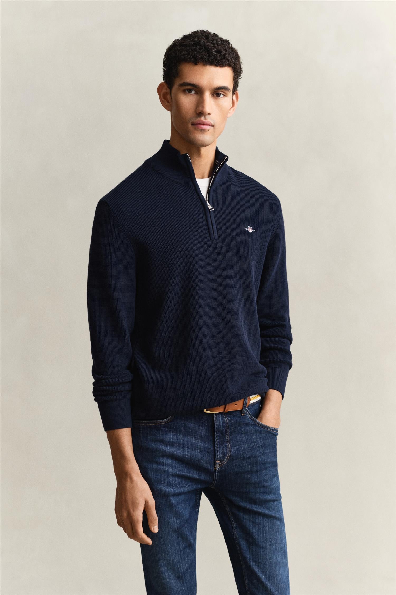 Micro Textured Cotton Half Zip