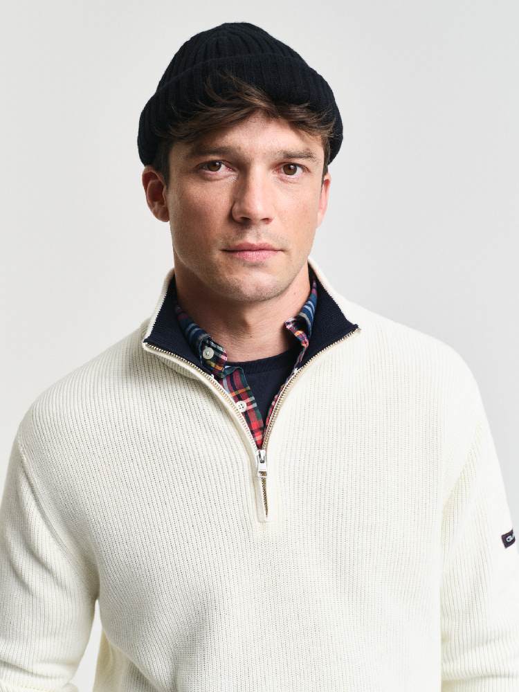 RIBBED COTTON HALF ZIP