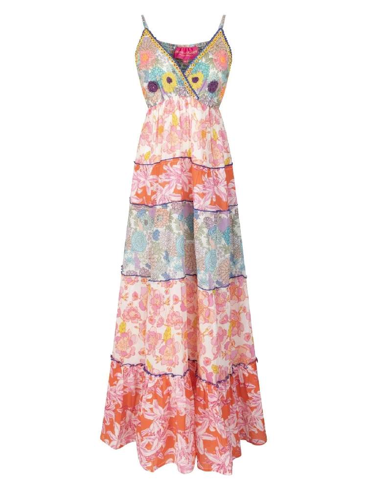 Mix Print Long Dress Strap
