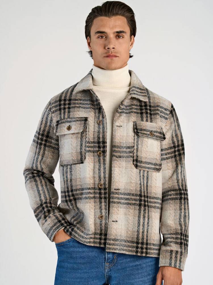 Wool touch check overshirt