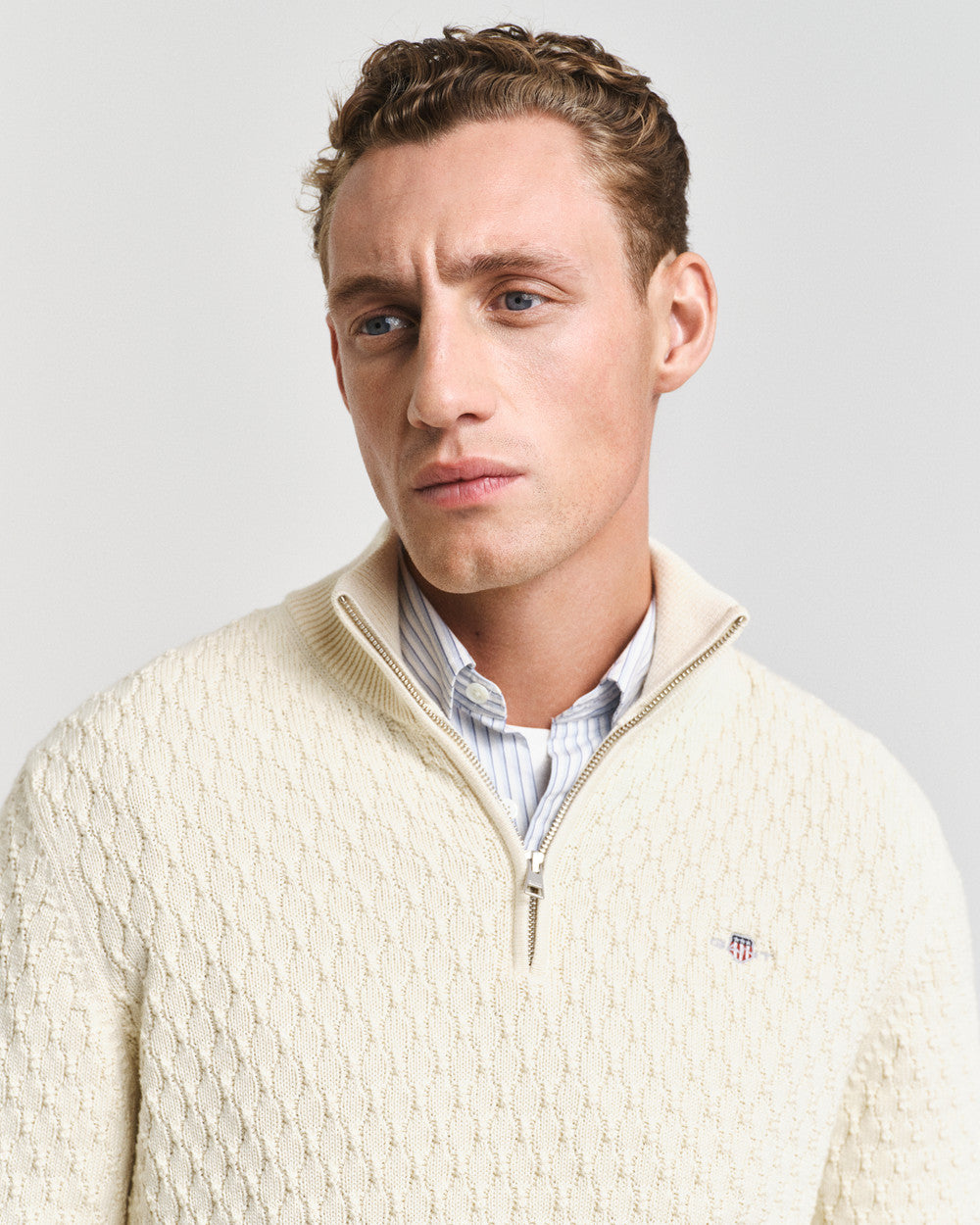 TEXTURED COTTON HALF ZIP