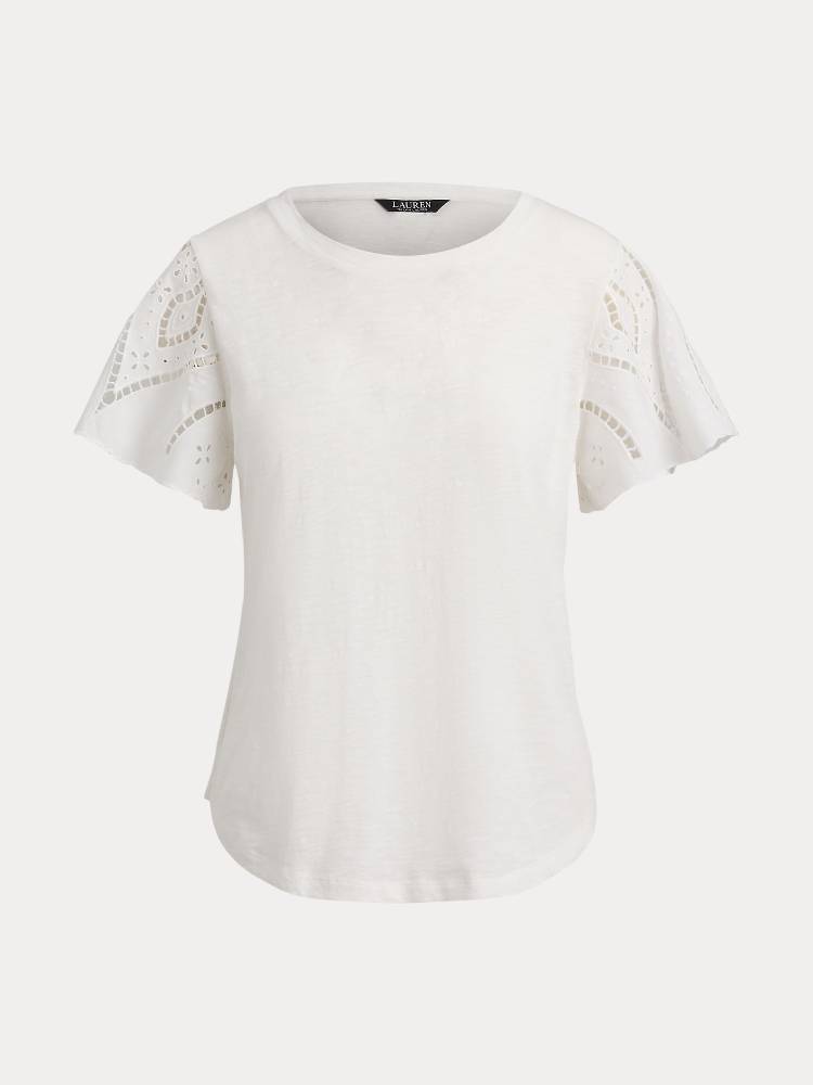 EYELET COTTON JERSEY & BROADCLOTH TOP