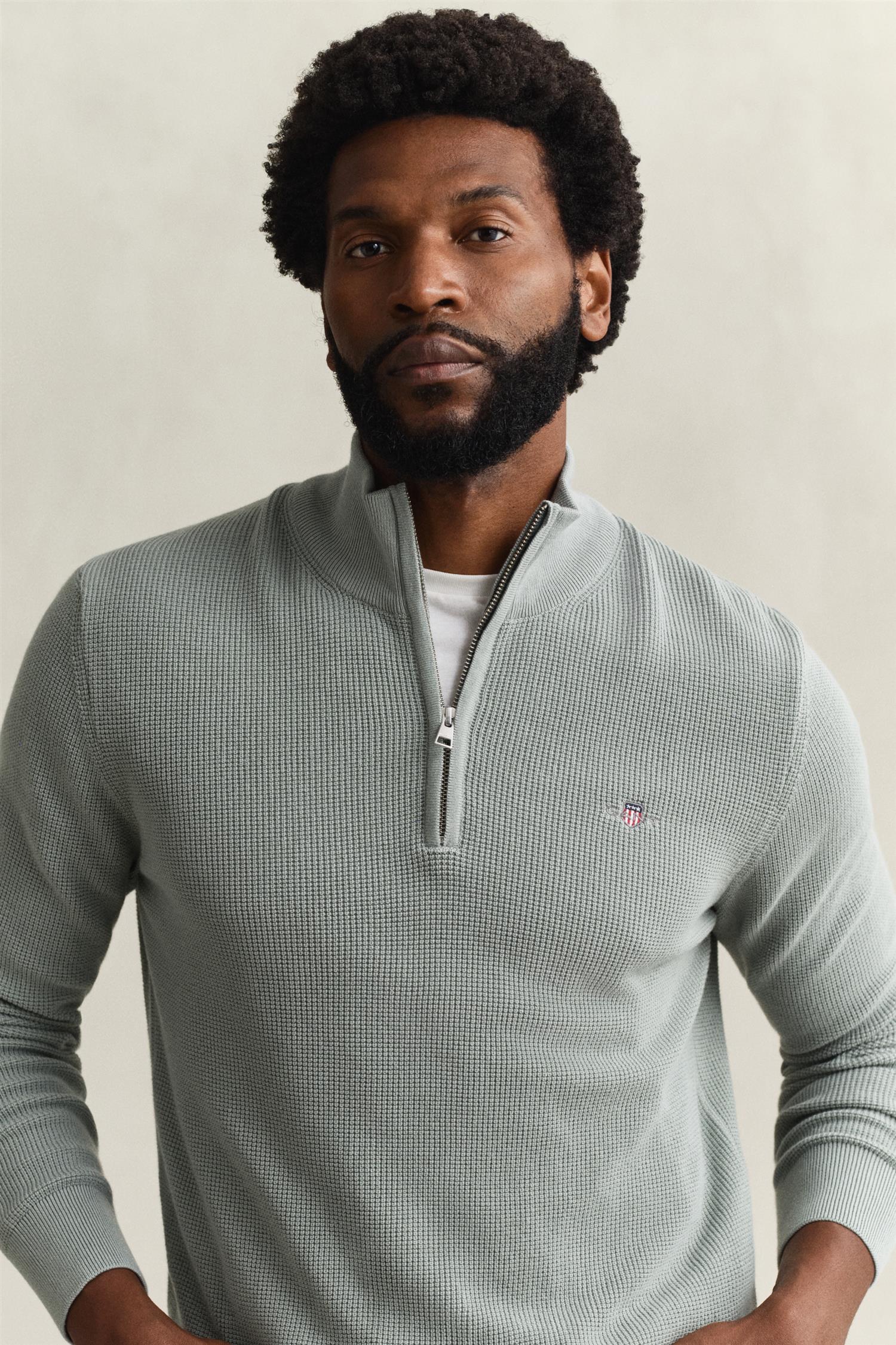 Micro Textured Cotton Half Zip