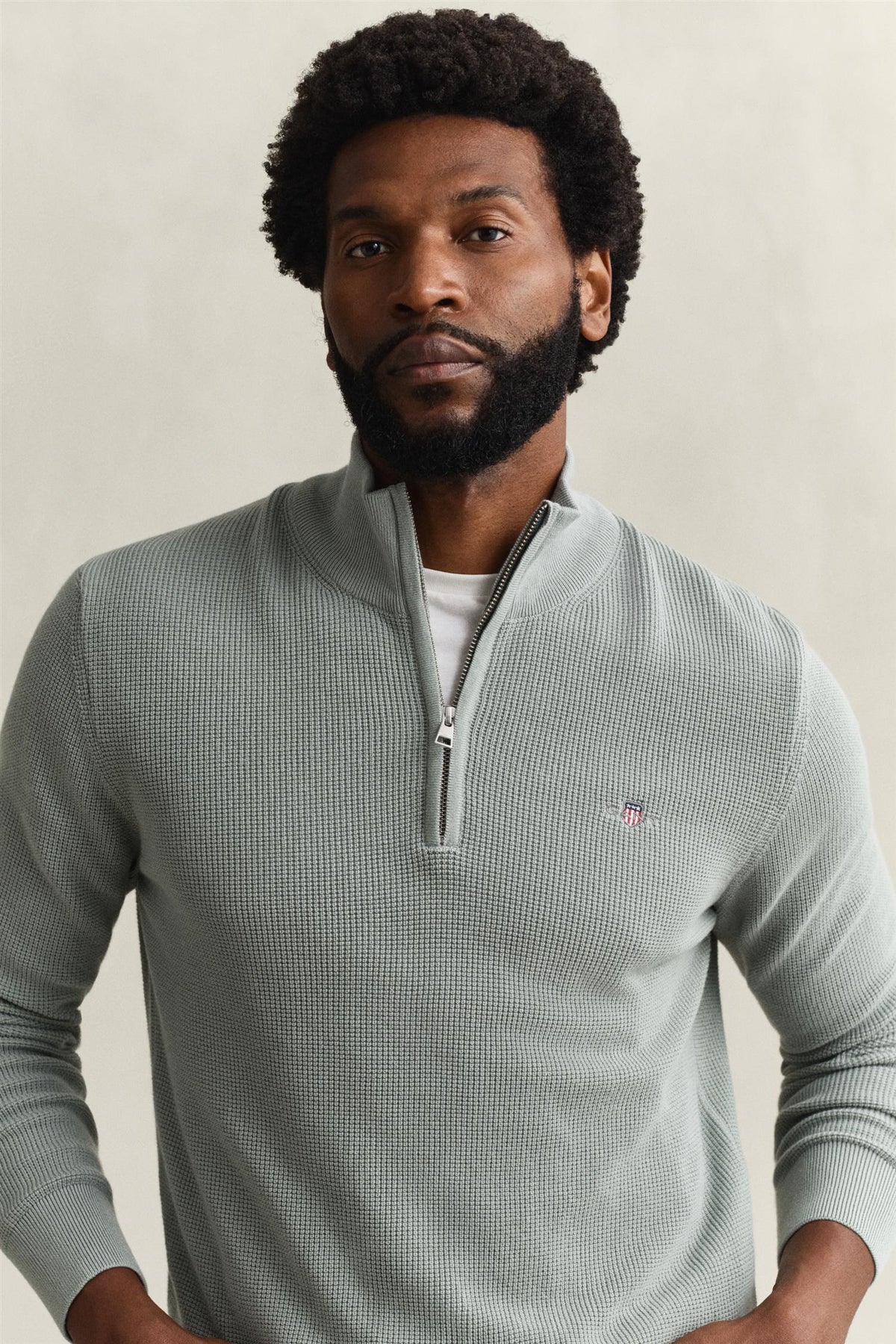 Micro Textured Cotton Half Zip