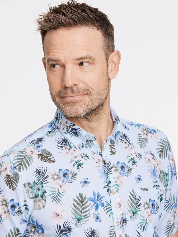 Printed cotton/linen shirt S/S