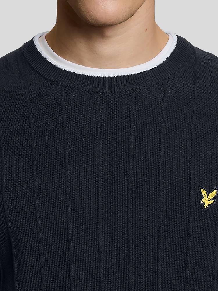 Tipped Pique Knitted Crew Neck Jumper