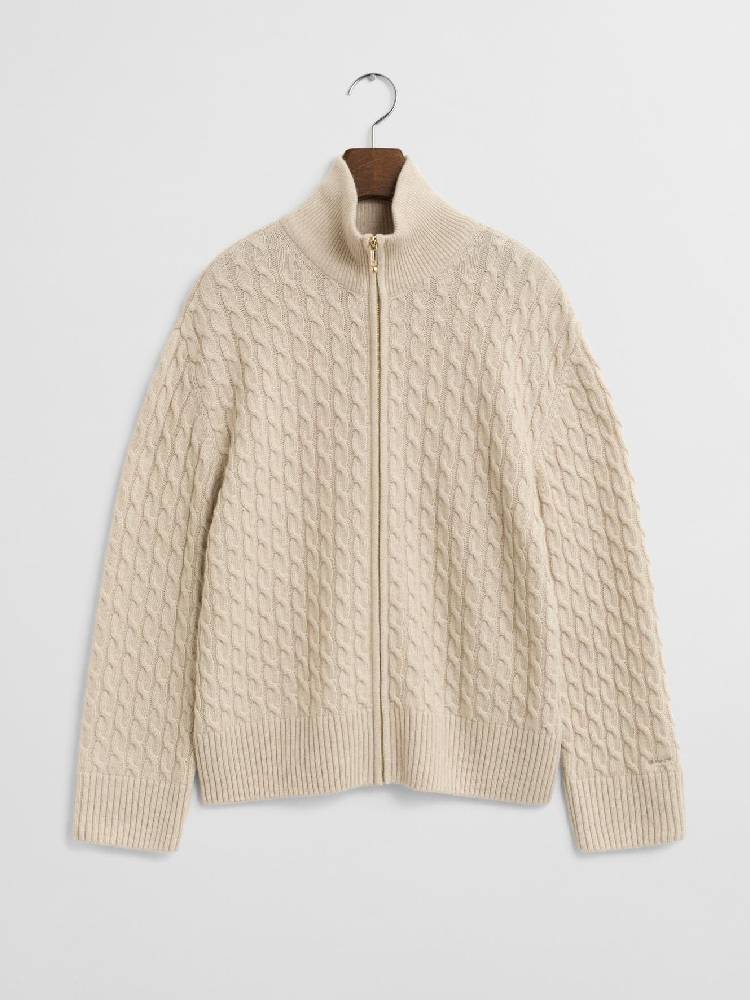 CABLE KNIT ZIP CARDIGAN