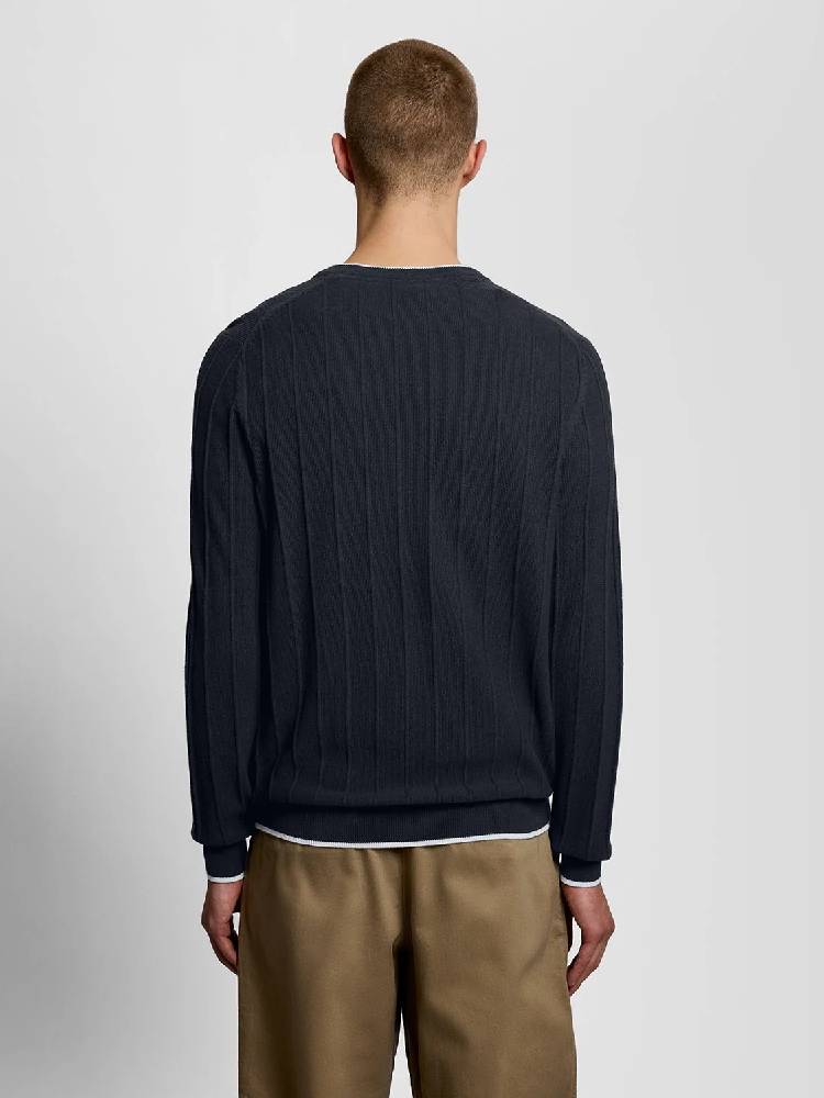 Tipped Pique Knitted Crew Neck Jumper