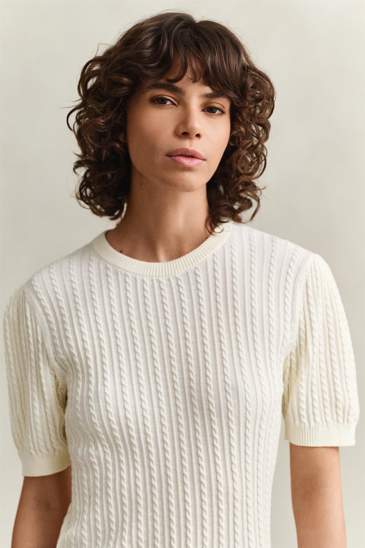 Cotton Cable C-Neck Ss