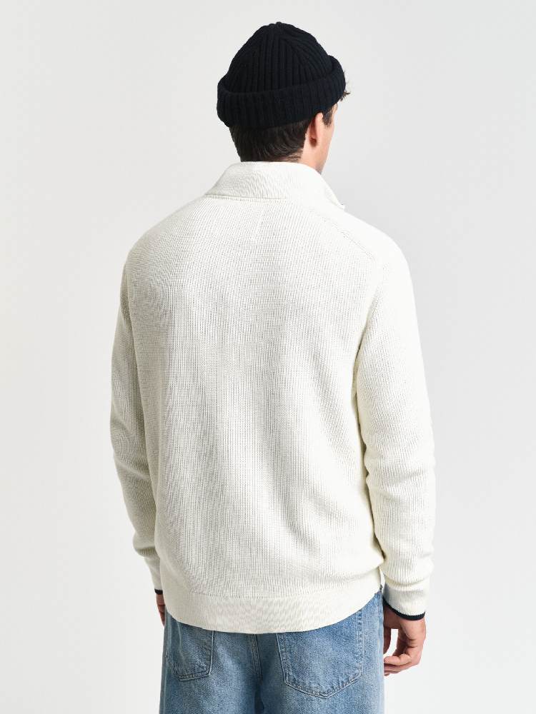 RIBBED COTTON HALF ZIP