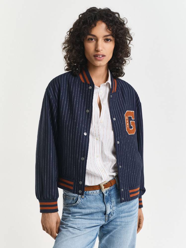 PINSTRIPE VARSITY JACKET