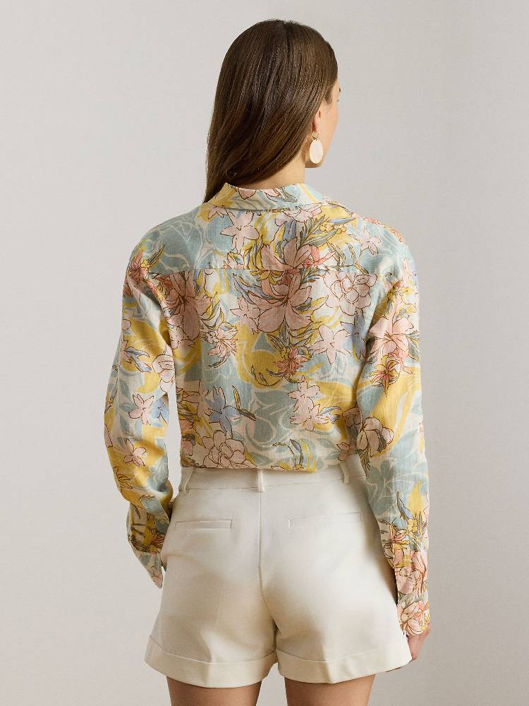 RELAXED FIT FLORAL LINEN SHIRT