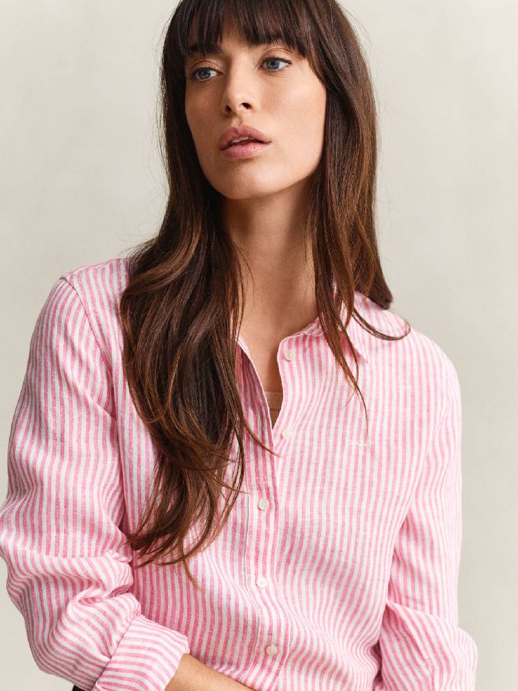 Reg Striped Linen Ls Shirt