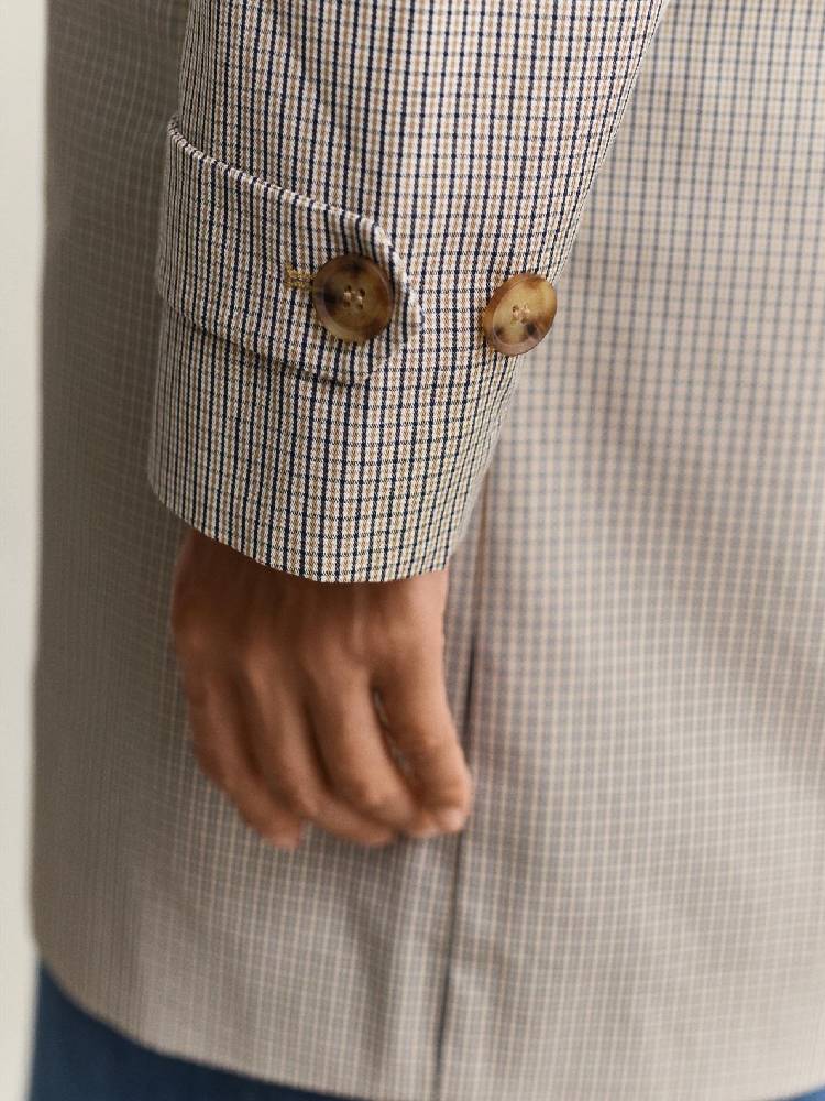 Checked Cotton Blend Car Coat