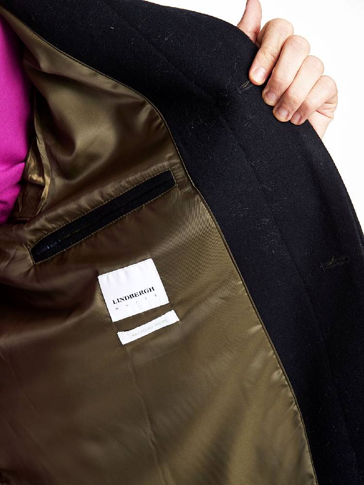 Recycled wool funnel neck coat