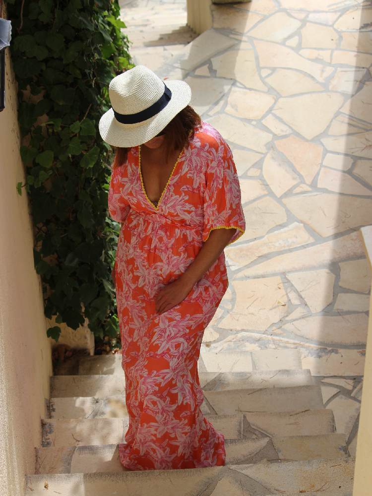 Orange White Lelies Long Dress