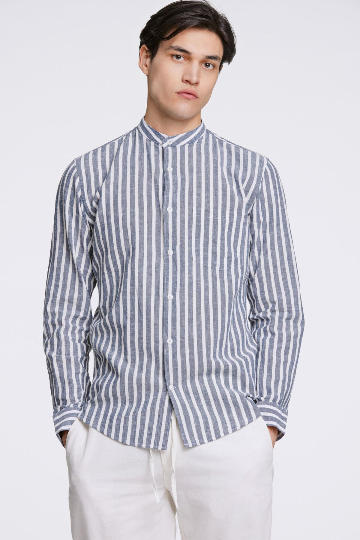 Striped cotton/linen shirt L/S
