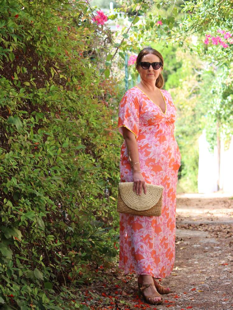 Orange White Lelies Long Dress