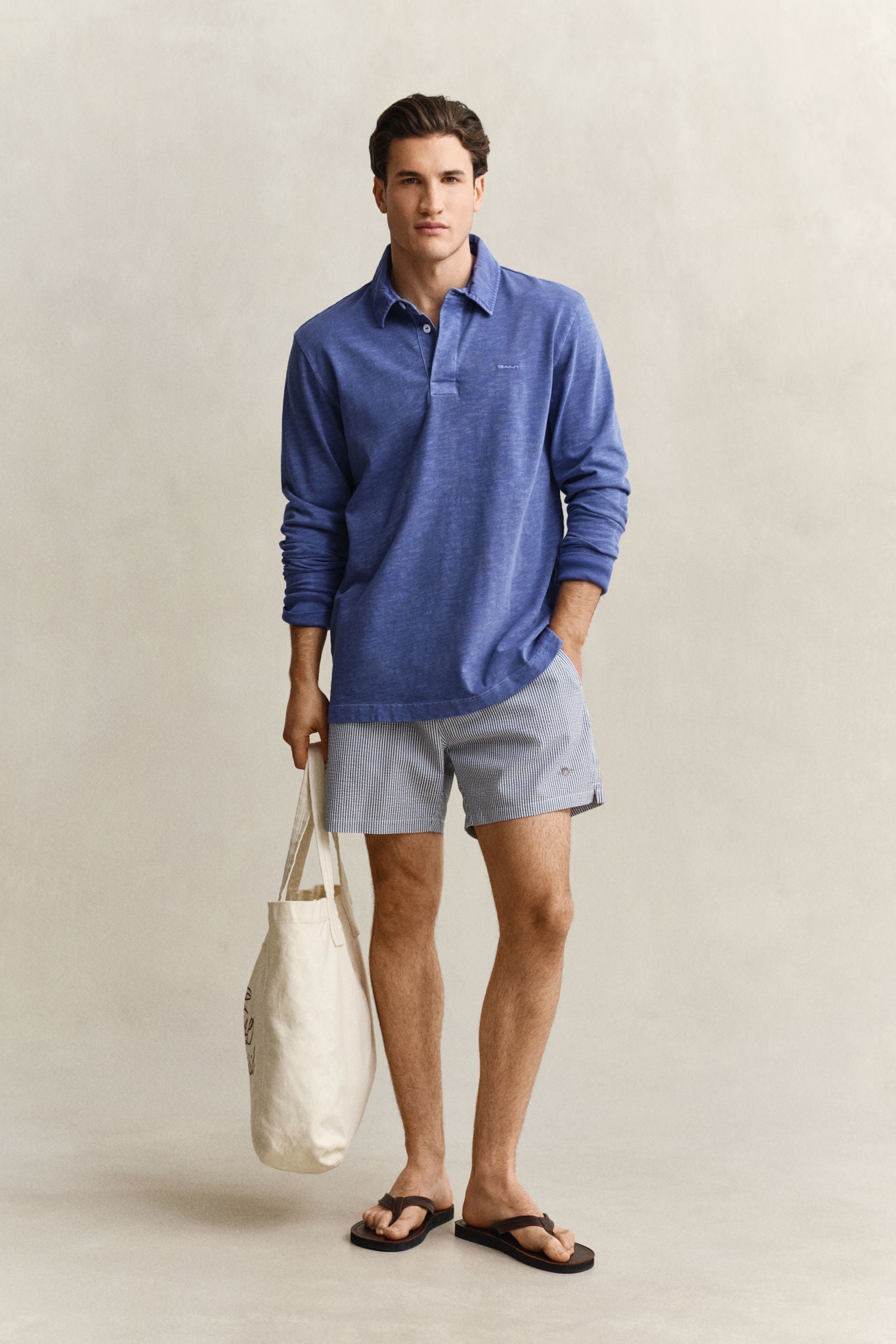 Stripete Badeshorts Med Seersucker-Motiv