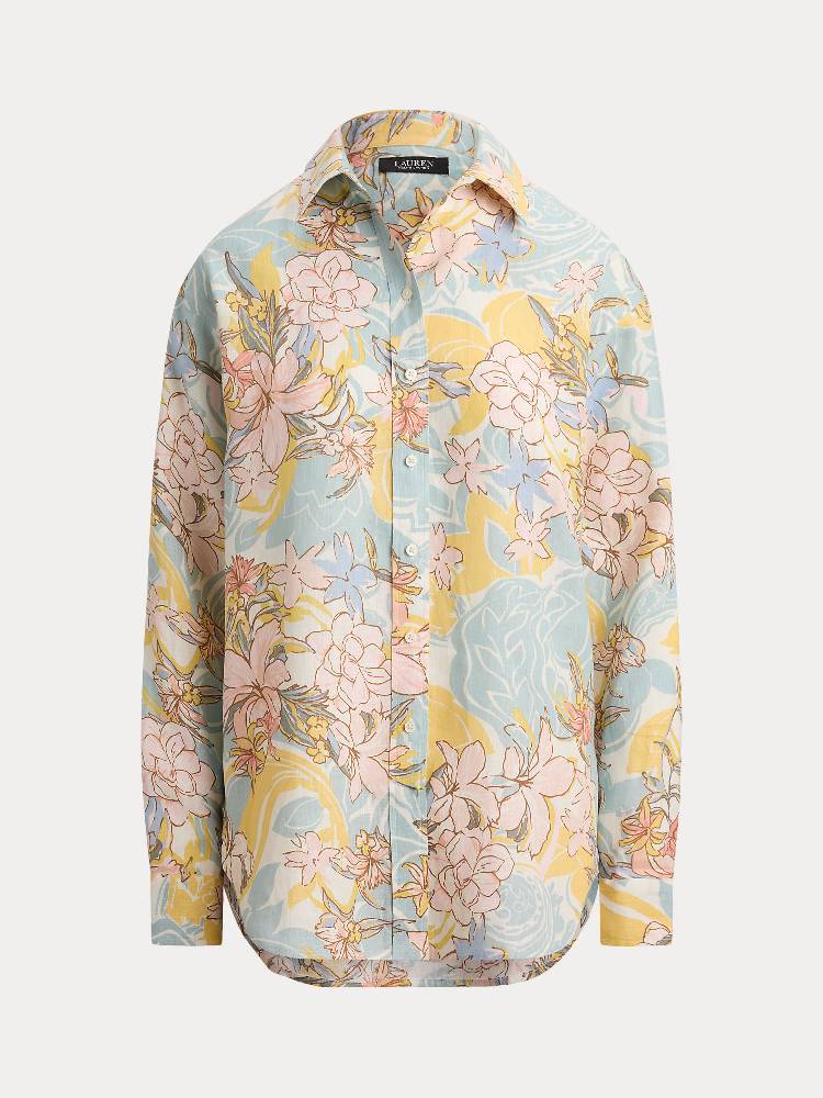 RELAXED FIT FLORAL LINEN SHIRT