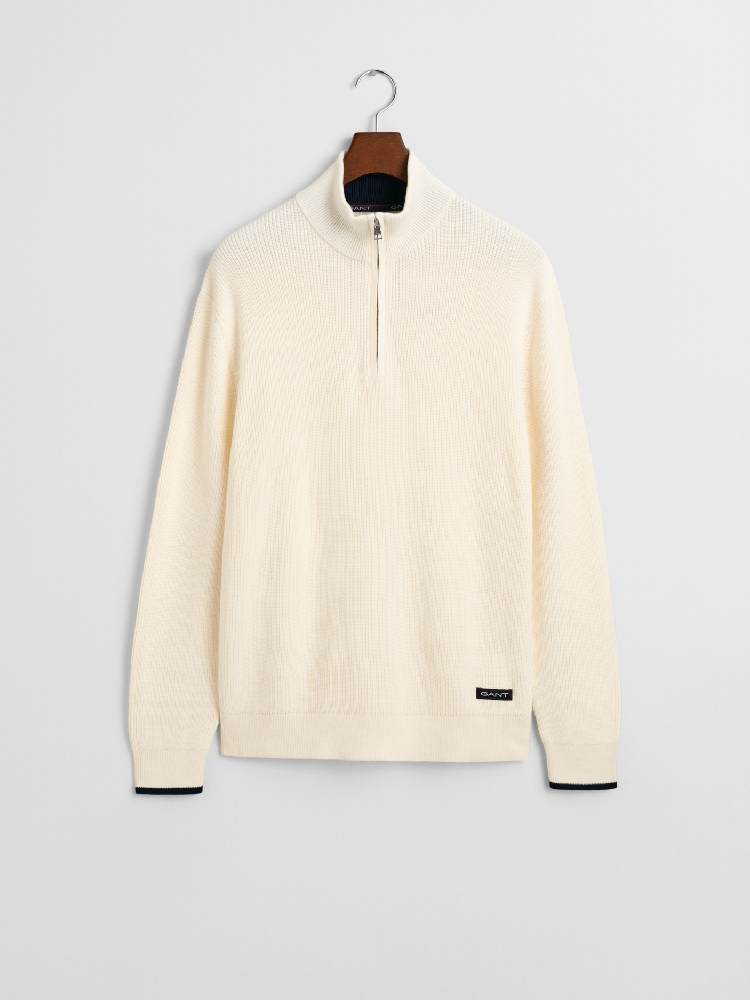 RIBBED COTTON HALF ZIP