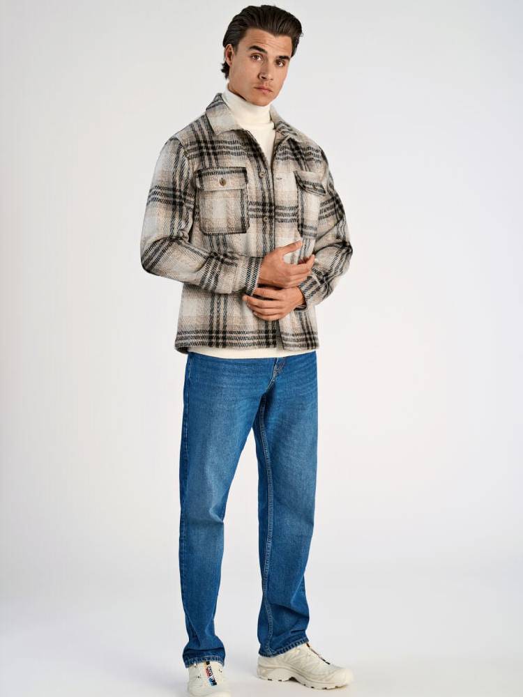 Wool touch check overshirt