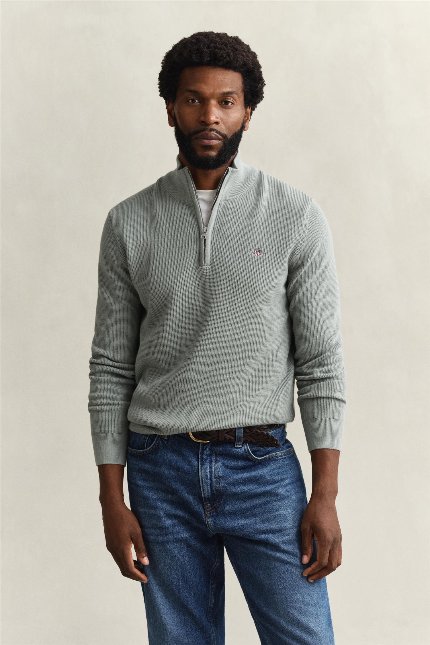 Micro Textured Cotton Half Zip