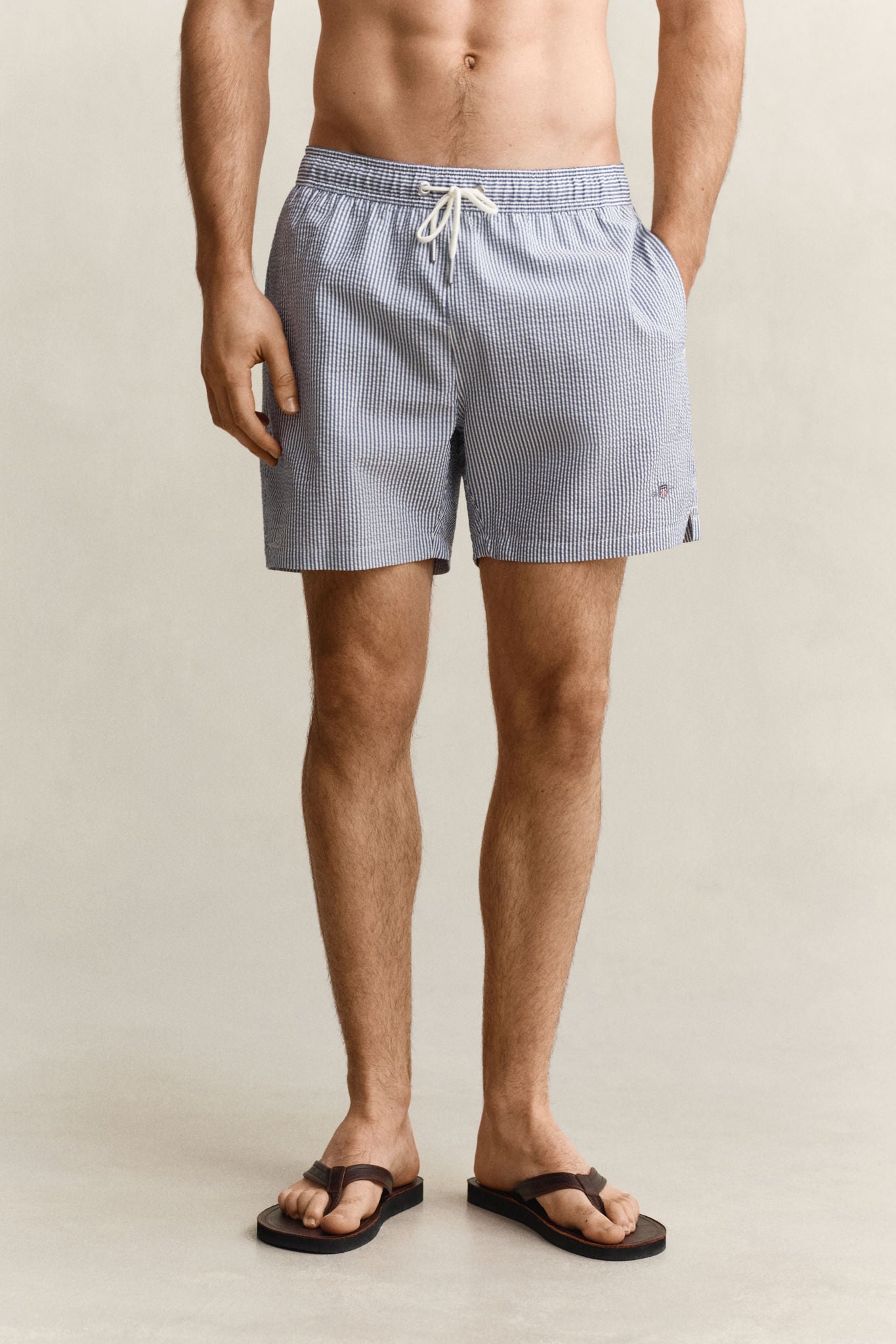 Stripete Badeshorts Med Seersucker-Motiv